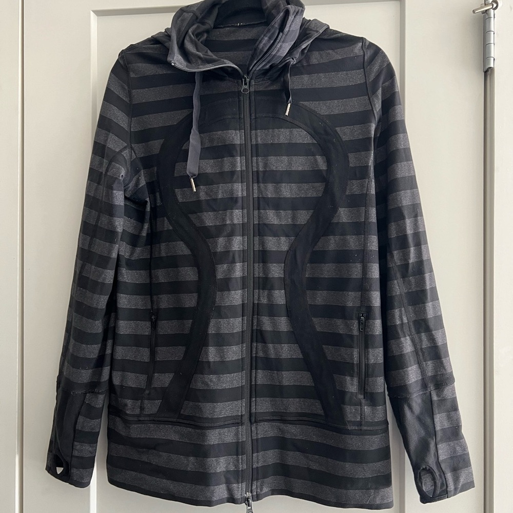 Lululemon Long Jacket Black and Gray Stripe Size 12